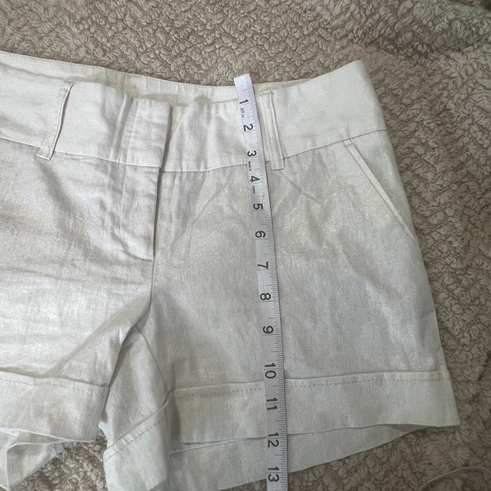 Willi Smith Cream & gold shimmer Shorts Tailored Linen pockets size 6 medium‎ - Picture 7 of 9